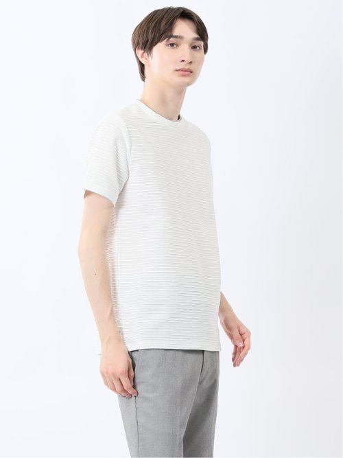 ピンタックボーダー クルーネック半袖Tシャツ