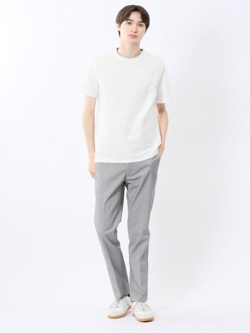 ピンタックボーダー クルーネック半袖Tシャツ