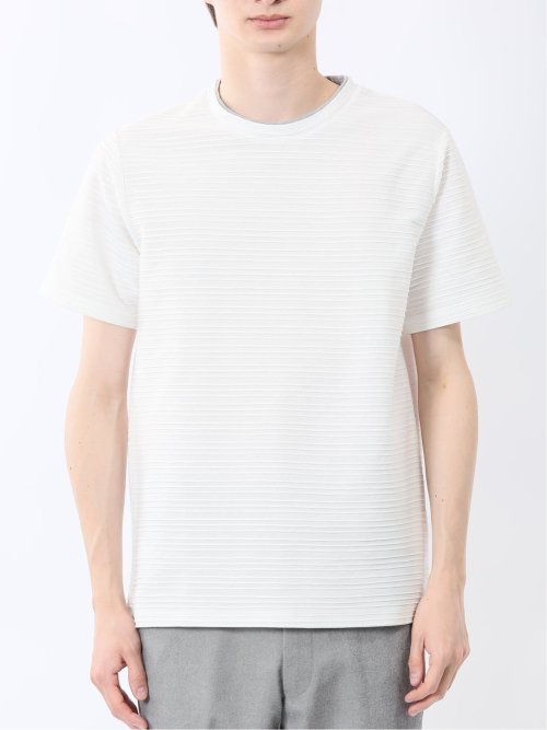 ピンタックボーダー クルーネック半袖Tシャツ