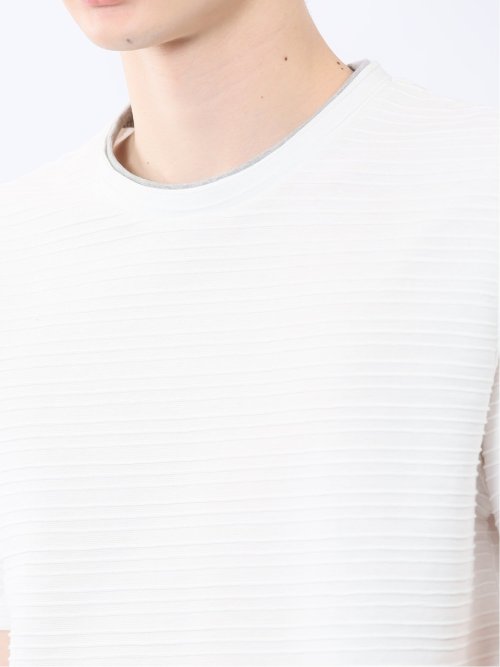 ピンタックボーダー クルーネック半袖Tシャツ