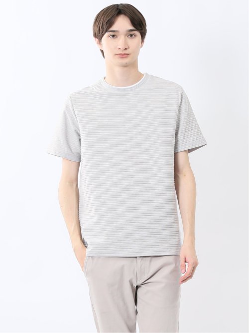 ピンタックボーダー クルーネック半袖Tシャツ