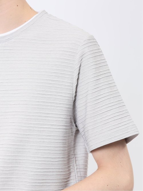 ピンタックボーダー クルーネック半袖Tシャツ