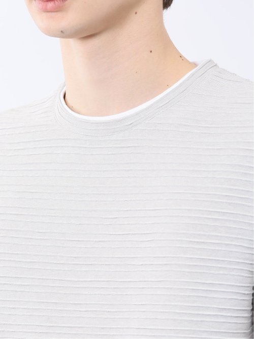 ピンタックボーダー クルーネック半袖Tシャツ