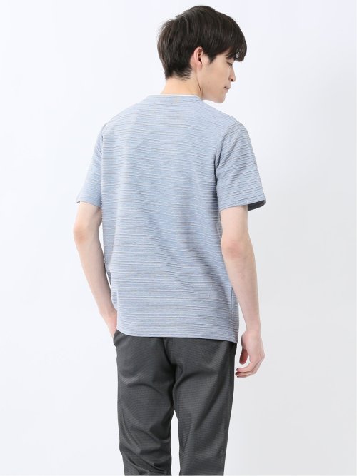 ピンタックボーダー クルーネック半袖Tシャツ