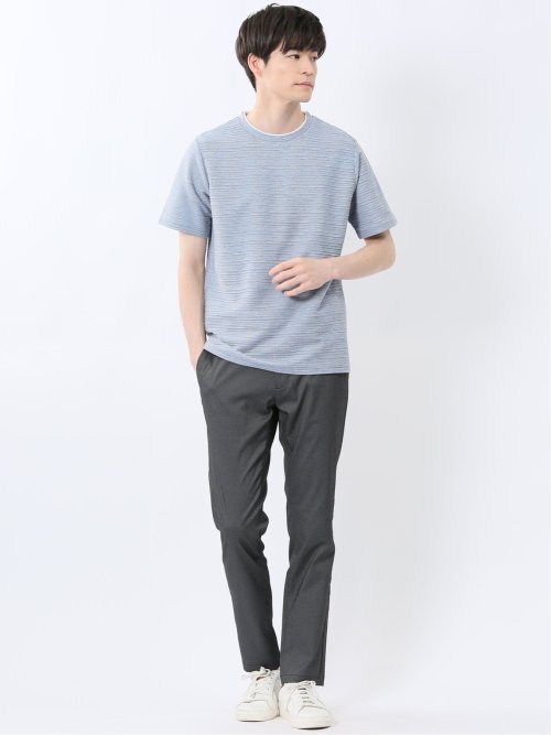 ピンタックボーダー クルーネック半袖Tシャツ