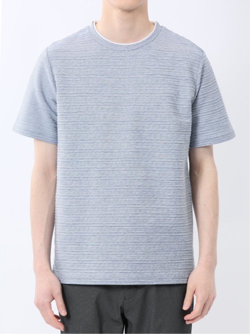 ピンタックボーダー クルーネック半袖Tシャツ