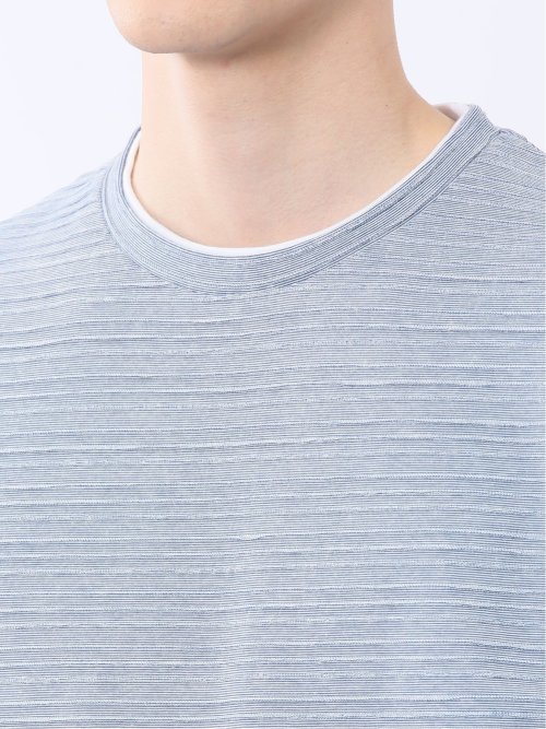 ピンタックボーダー クルーネック半袖Tシャツ