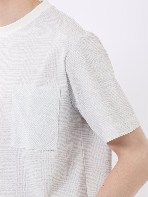 ストレッチ チェック プリント クルーネック 半袖 Tシャツ