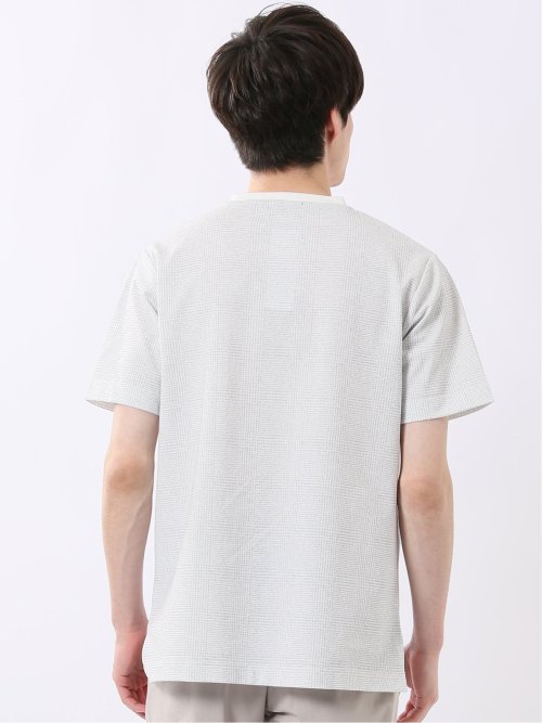 ストレッチ チェック プリント クルーネック 半袖 Tシャツ