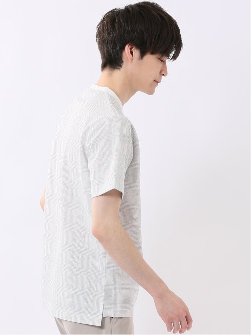 ストレッチ チェック プリント クルーネック 半袖 Tシャツ