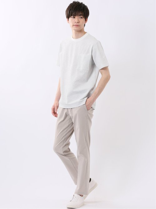 ストレッチ チェック プリント クルーネック 半袖 Tシャツ