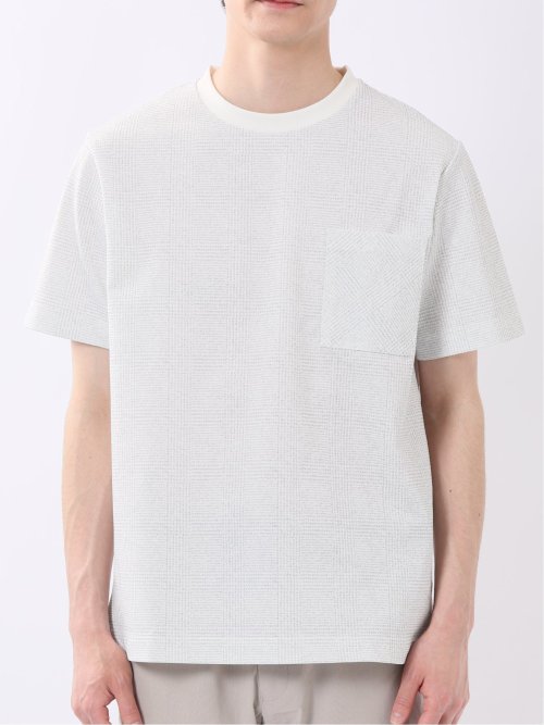 ストレッチ チェック プリント クルーネック 半袖 Tシャツ
