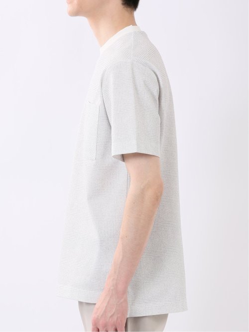 ストレッチ チェック プリント クルーネック 半袖 Tシャツ