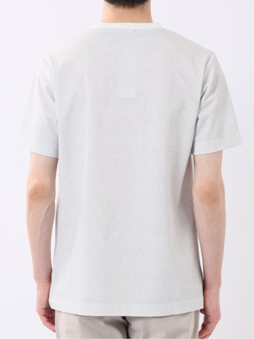 ストレッチ チェック プリント クルーネック 半袖 Tシャツ