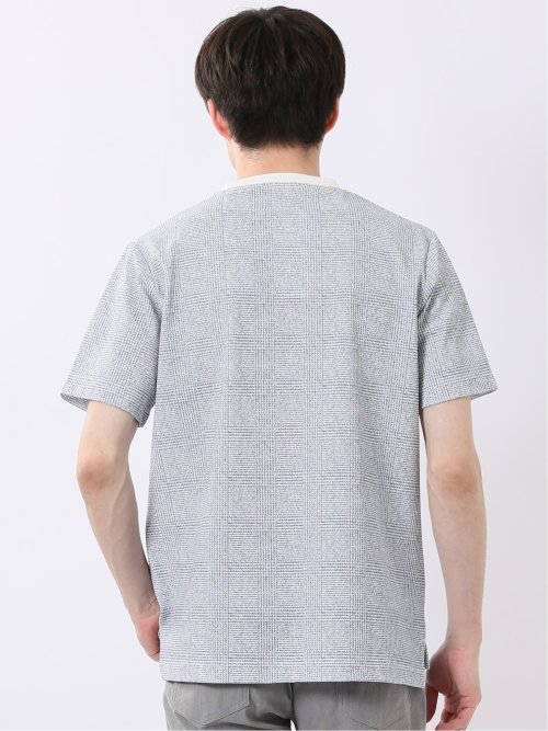 ストレッチ チェック プリント クルーネック 半袖 Tシャツ