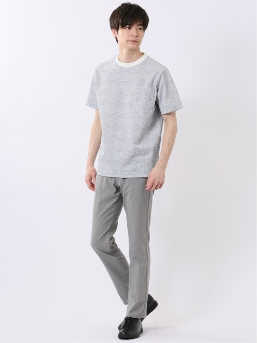ストレッチ チェック プリント クルーネック 半袖 Tシャツ