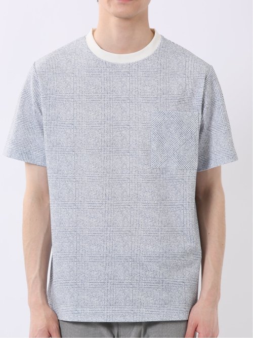 ストレッチ チェック プリント クルーネック 半袖 Tシャツ