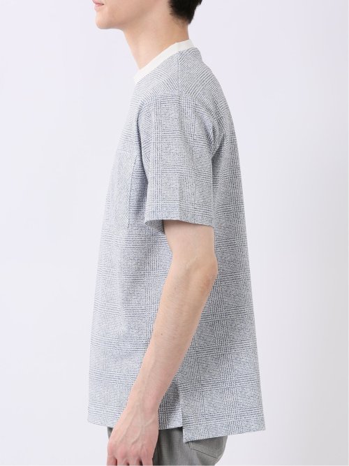 ストレッチ チェック プリント クルーネック 半袖 Tシャツ