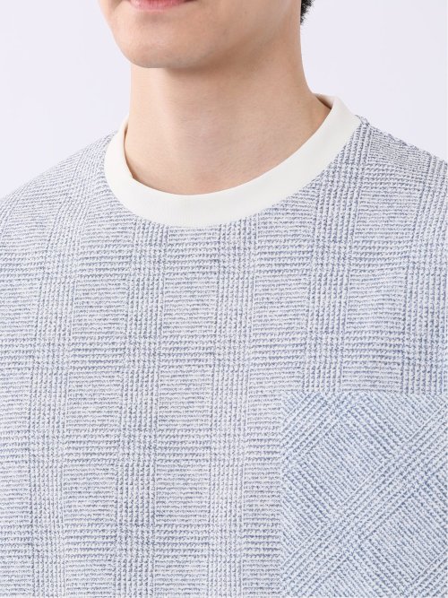 ストレッチ チェック プリント クルーネック 半袖 Tシャツ