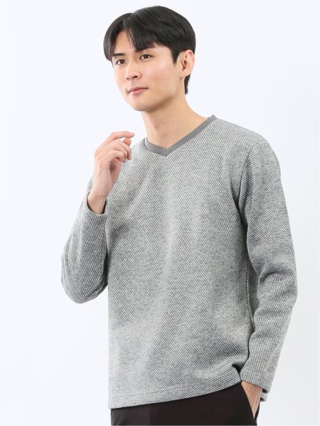 裏起毛カルゼ Vネック長袖Tシャツ