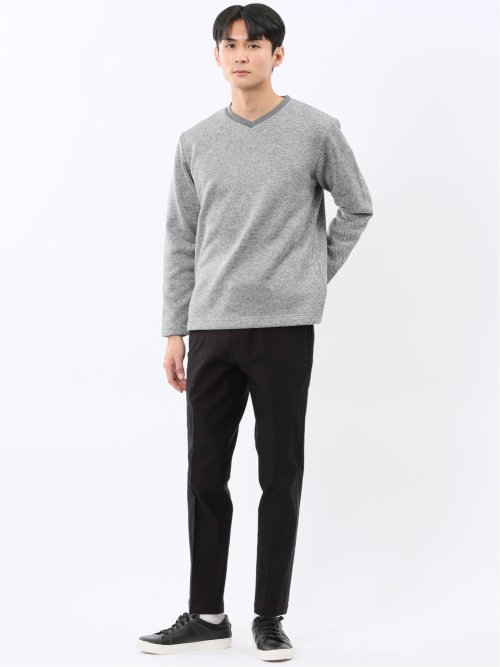 裏起毛カルゼ Vネック長袖Tシャツ