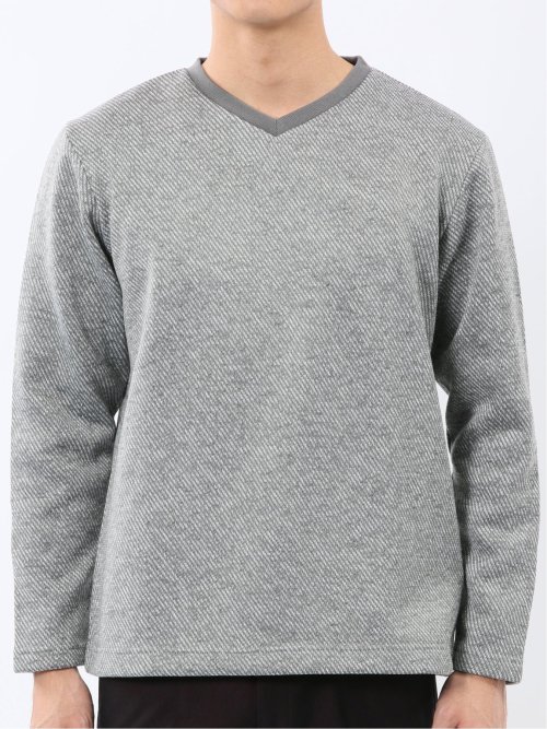 裏起毛カルゼ Vネック長袖Tシャツ
