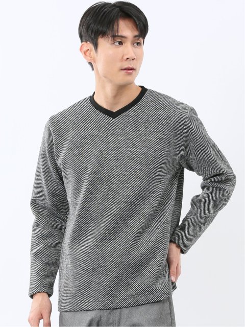 裏起毛カルゼ Vネック長袖Tシャツ