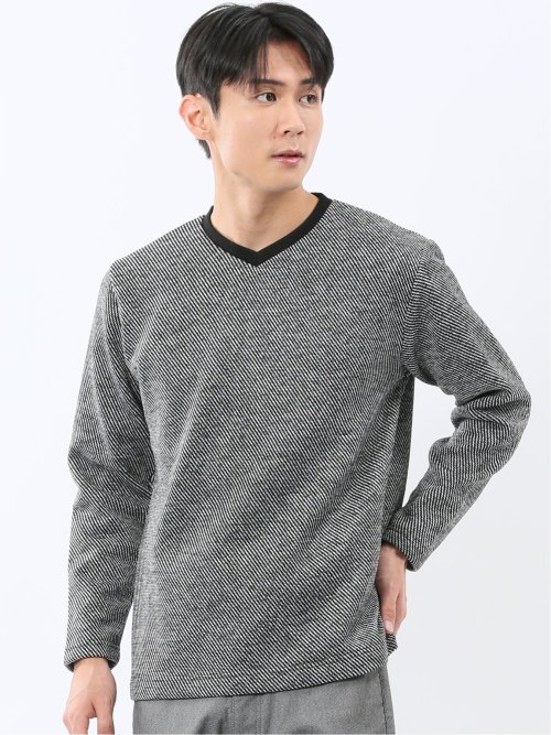 裏起毛カルゼ Vネック長袖Tシャツ