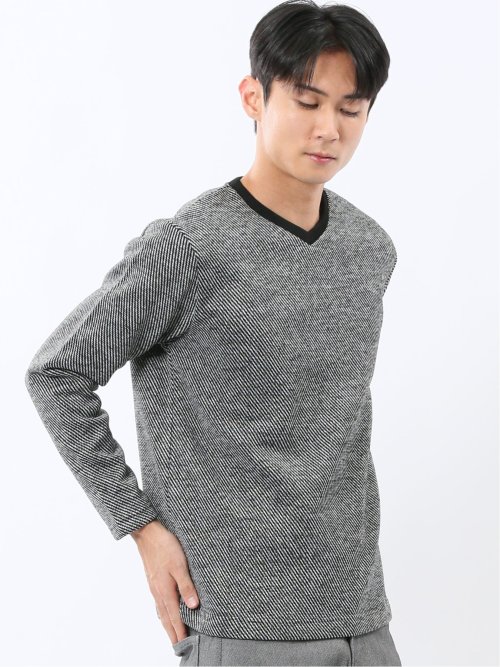 裏起毛カルゼ Vネック長袖Tシャツ