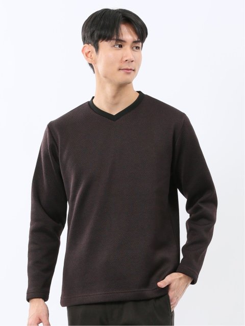 裏起毛カルゼ Vネック長袖Tシャツ