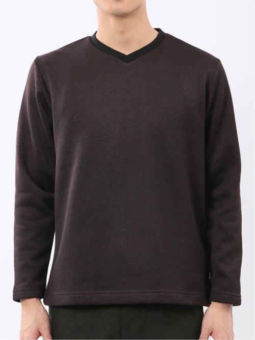 裏起毛カルゼ Vネック長袖Tシャツ