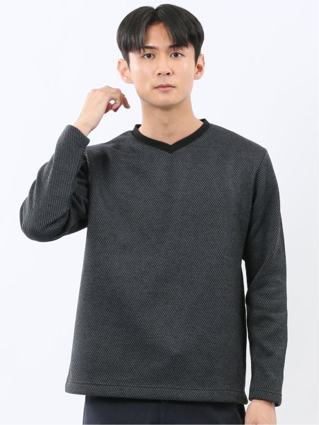 裏起毛カルゼ Vネック長袖Tシャツ