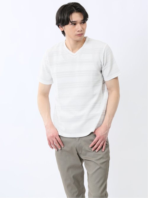 メッシュボーダー Vネック半袖Tシャツ
