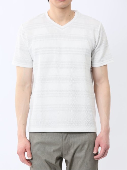 メッシュボーダー Vネック半袖Tシャツ