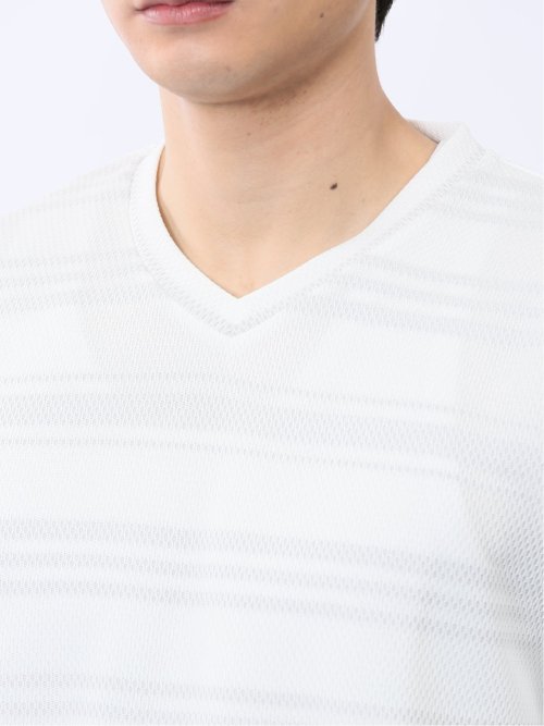 メッシュボーダー Vネック半袖Tシャツ