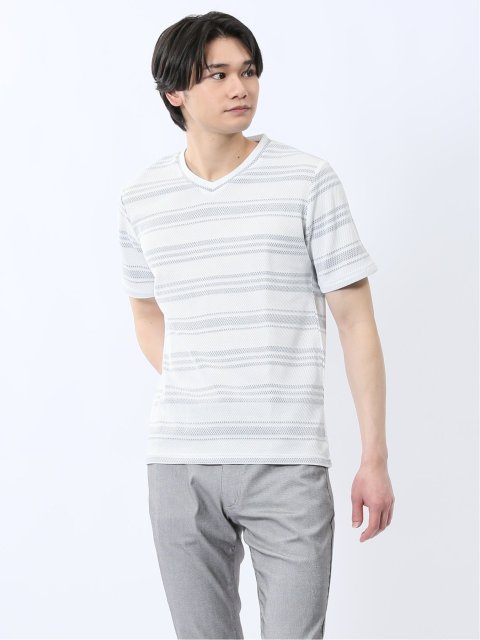 メッシュボーダー Vネック半袖Tシャツ