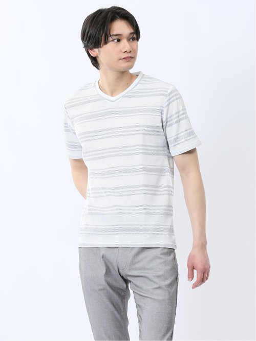 メッシュボーダー Vネック半袖Tシャツ