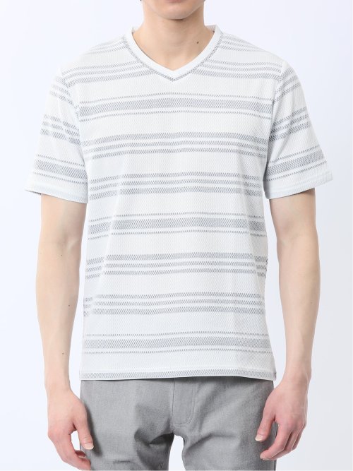 メッシュボーダー Vネック半袖Tシャツ