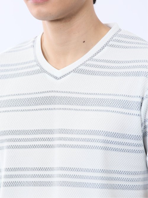 メッシュボーダー Vネック半袖Tシャツ