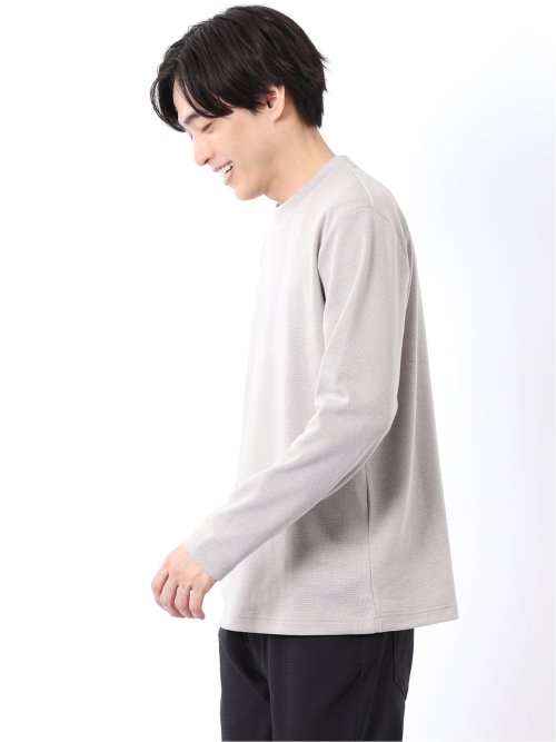 Tシャツ メンズ 長袖 ストレッチ クルーネック フェイクレイヤード 綿混 メランジ ジャガード
