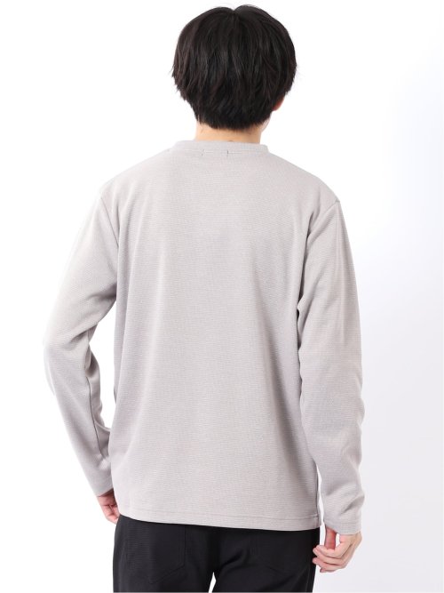 Tシャツ メンズ 長袖 ストレッチ クルーネック フェイクレイヤード 綿混 メランジ ジャガード