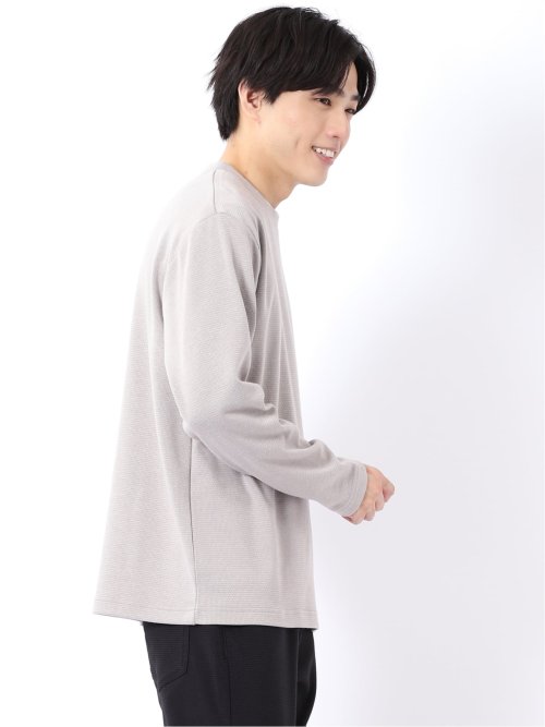 Tシャツ メンズ 長袖 ストレッチ クルーネック フェイクレイヤード 綿混 メランジ ジャガード