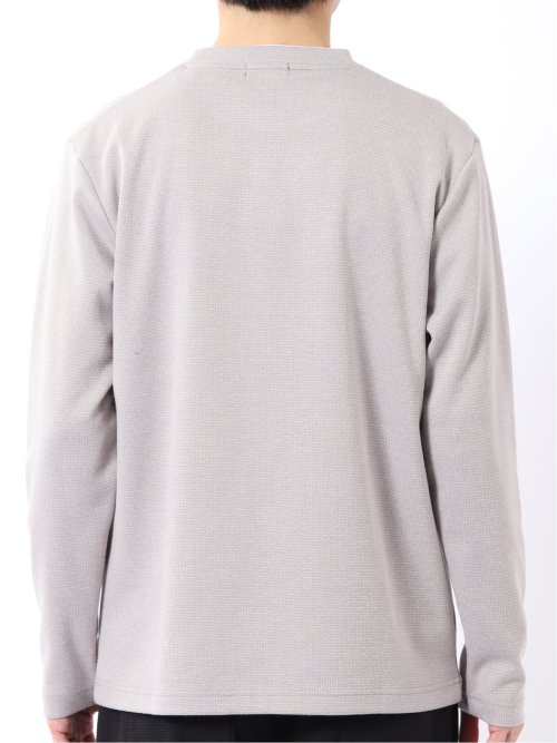 Tシャツ メンズ 長袖 ストレッチ クルーネック フェイクレイヤード 綿混 メランジ ジャガード