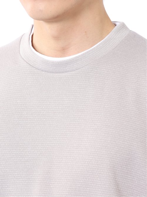 Tシャツ メンズ 長袖 ストレッチ クルーネック フェイクレイヤード 綿混 メランジ ジャガード