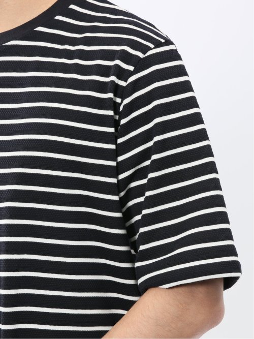 ストレッチ ボーダー クルーネック 5分袖 Tシャツ