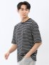 ストレッチ ボーダー クルーネック 5分袖 Tシャツ
