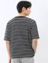 ストレッチ ボーダー クルーネック 5分袖 Tシャツ