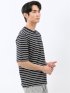 ストレッチ ボーダー クルーネック 5分袖 Tシャツ