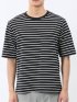 ストレッチ ボーダー クルーネック 5分袖 Tシャツ