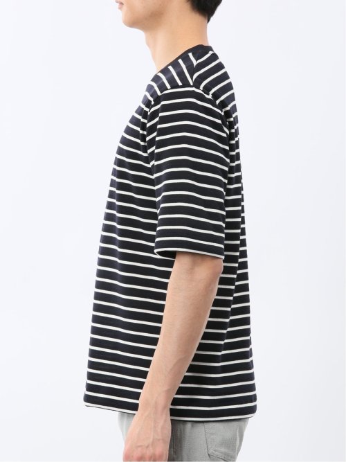 ストレッチ ボーダー クルーネック 5分袖 Tシャツ